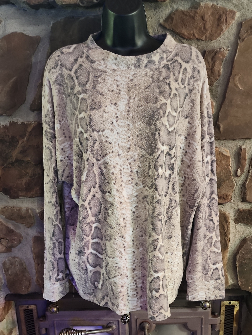 Cherish Long Sleeve Snake Print Top in Gray